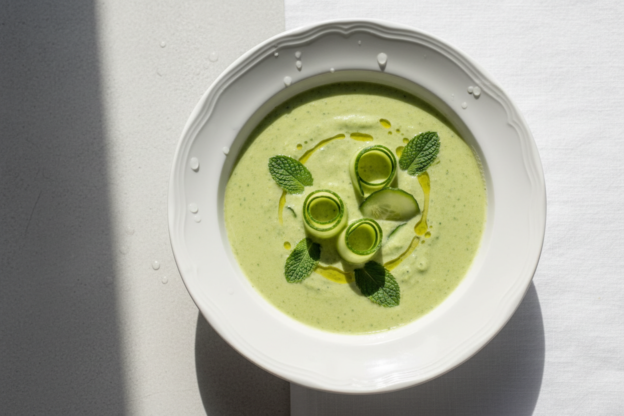 Crema fría de pepino, menta y yogurt griego
